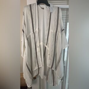 Lightweight Cream & Gray Striped Open Kimono/Swimsuit Cover Up-One size fits All